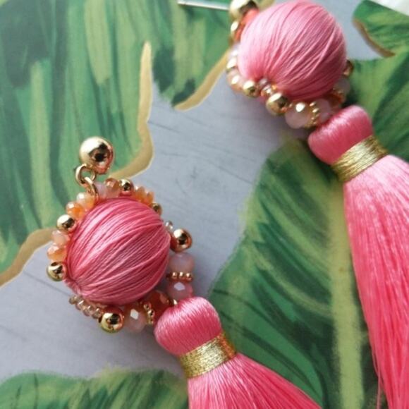 Pink Tassel Earrings - Picture 2 of 2